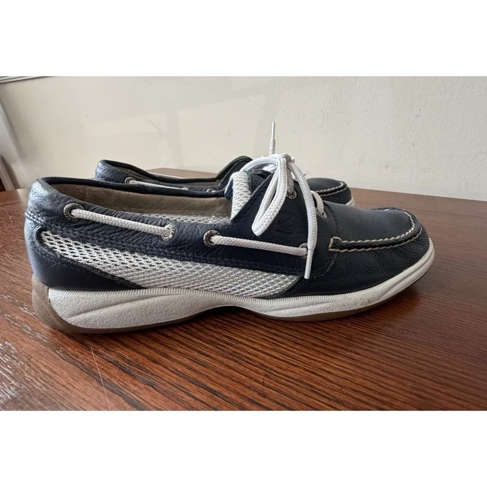 Sperry Top-Sider Boat Shoes Women's 9M Blue Leather Perforated Lace Up #9778549